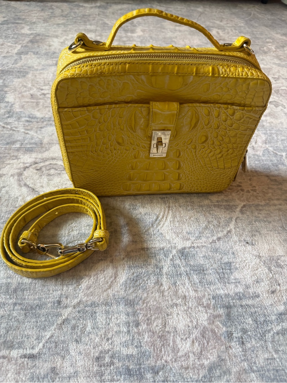 Brahmin Evie in Sunflower Yellow Croc-Embossed Top-Handle Crossbody Bag